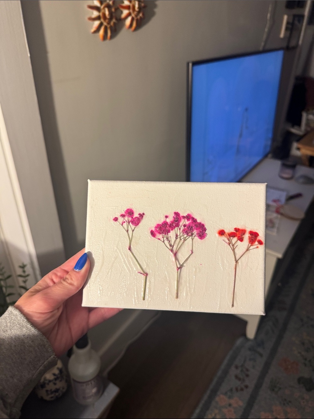 Pressed Flower Canvas Wall Art - Pink & red Blooms